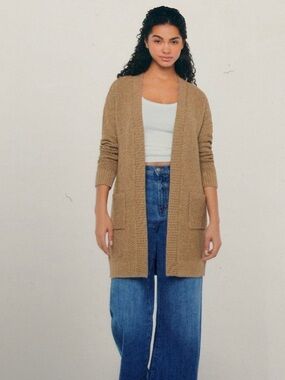 GAP Women's Camel/Tan 100% Cotton Open-Front Cardigan - Large